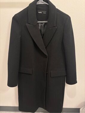 Black Korean Style Pea Coat Like New